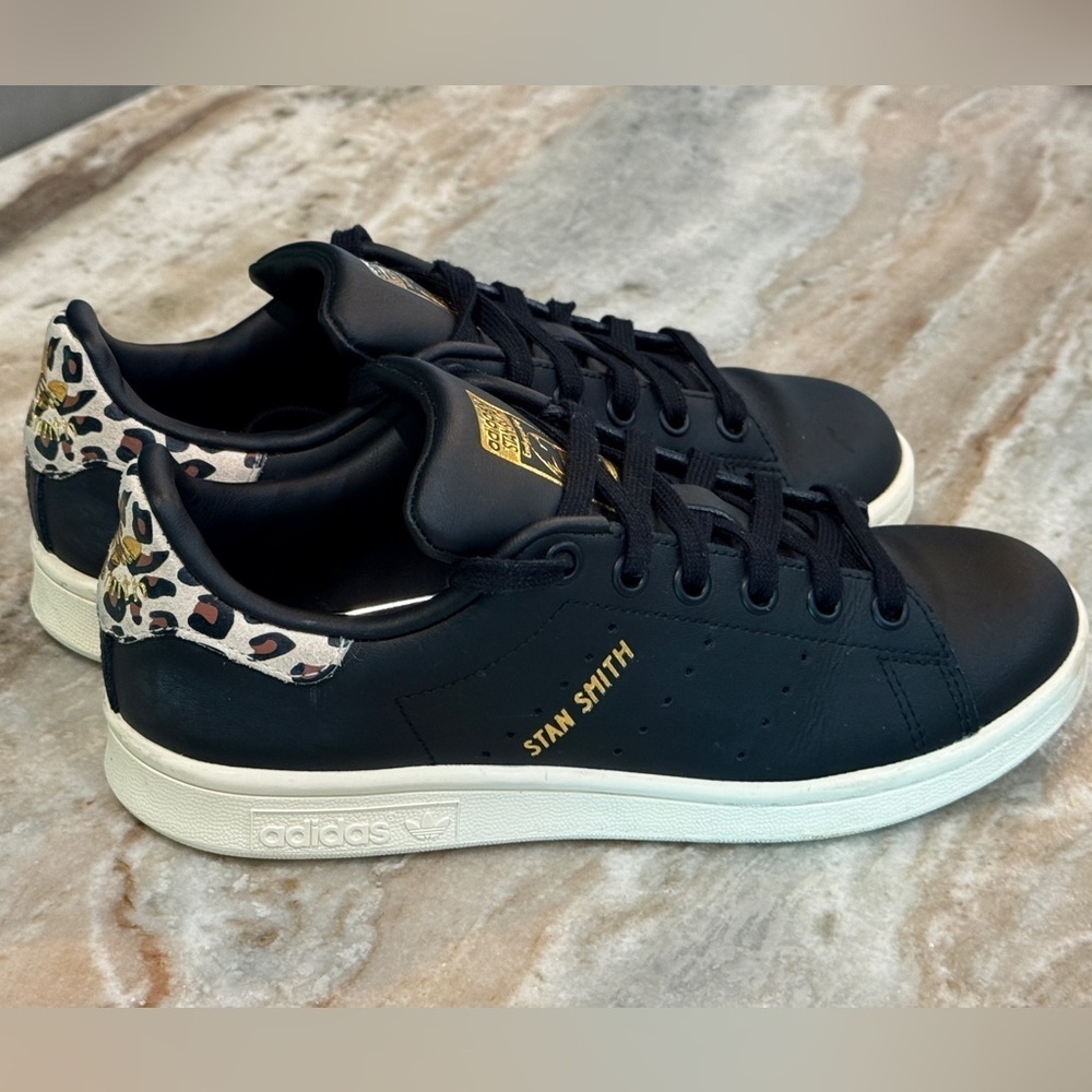 Women’s ADIDAS Stan Smith black leather leopard sneakers- Size 6 - Picture 10 of 11